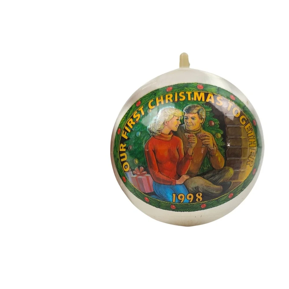 Gorham 1998 Our First Christmas Together Silk Ball Ornament Vtg White 6209290
